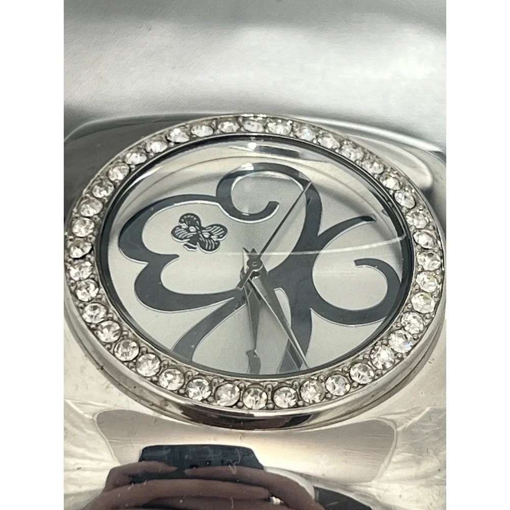 Curations Women's Silver-Tone Rhinestone‎ Bezel Butterfly Dial Wristwatch with